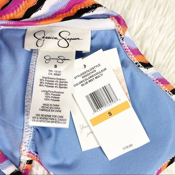 Jessica Simpson Got The Groove Blue Mist Multi Striped Bikini Size Small - Picture 3 of 4